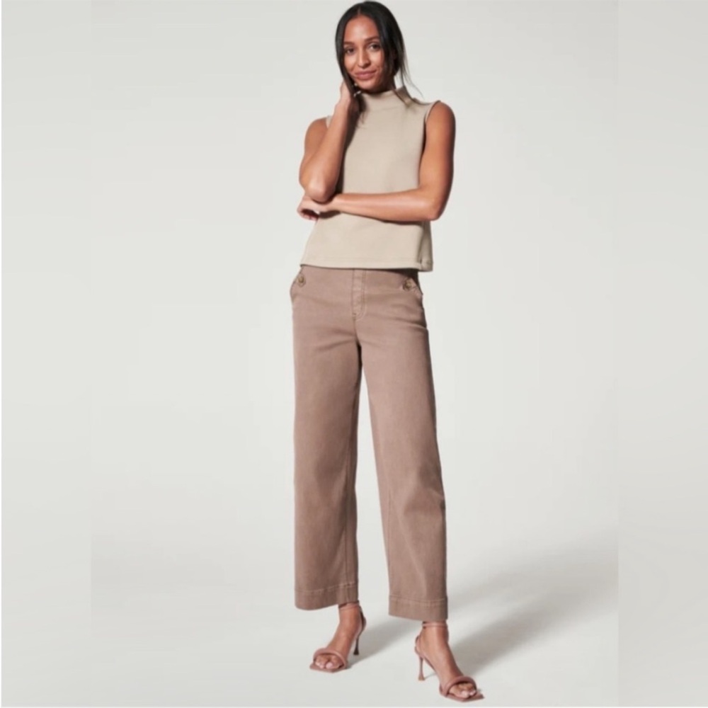 Spanx Women’s Pull On Wide Leg Stretch Cropped Pants Jeans In Mauve Size 1X